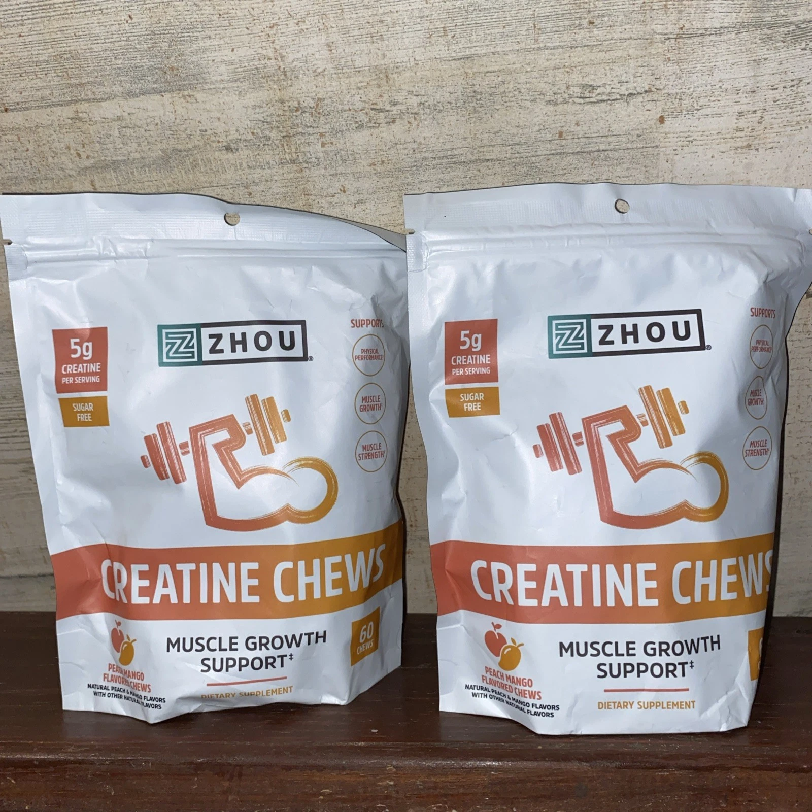 2 X Zhou Nutrition, Creatine Chews, Peach Mango, 60 Chews