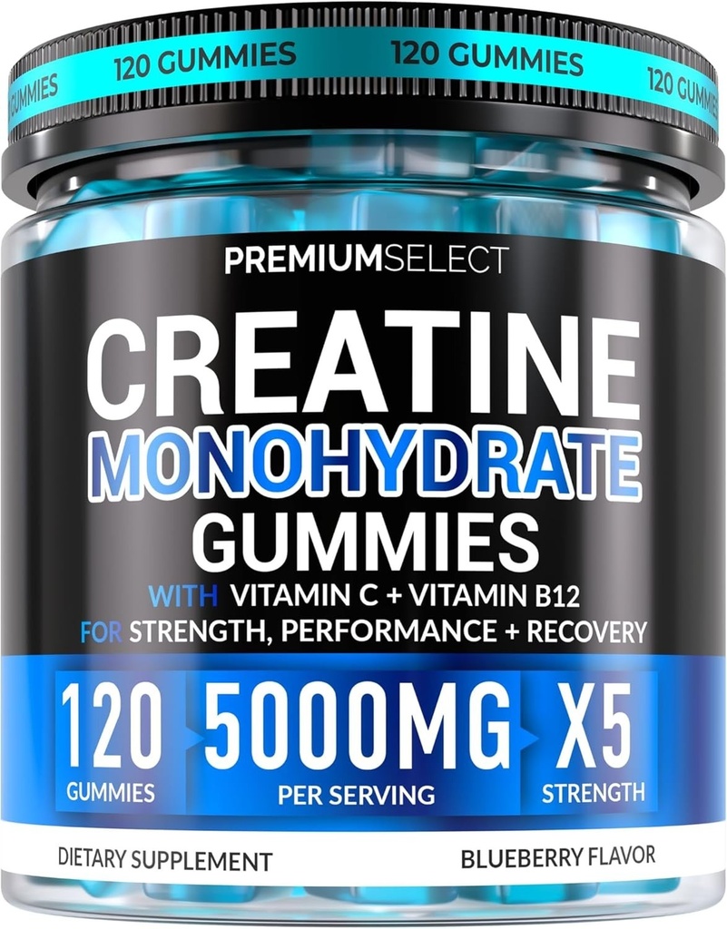 Creatine Monohydrate Gummies Blueberry for Men & Women, 100% Pure ,,