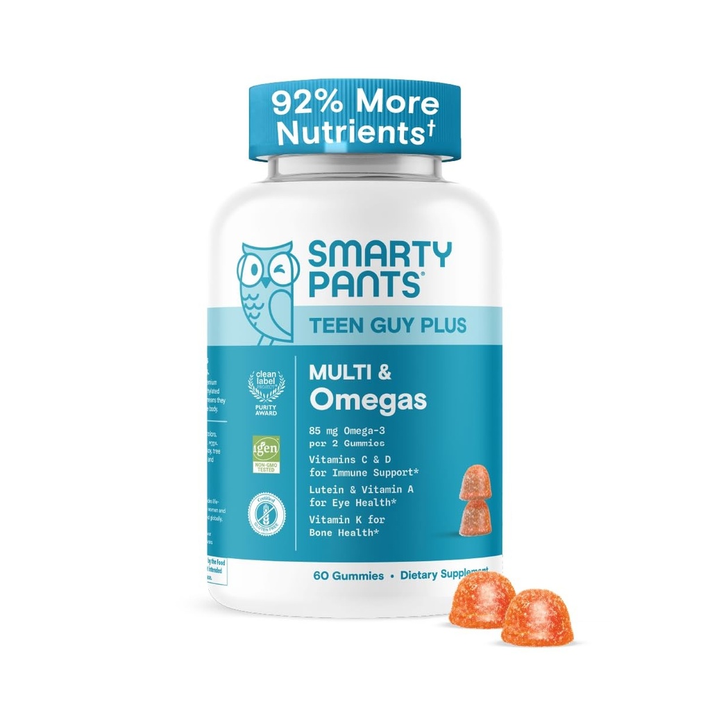 SmartyPants Teen Guy Multivitamin Gummies - Improved Formula: Omega 3 (DHA/EPA),