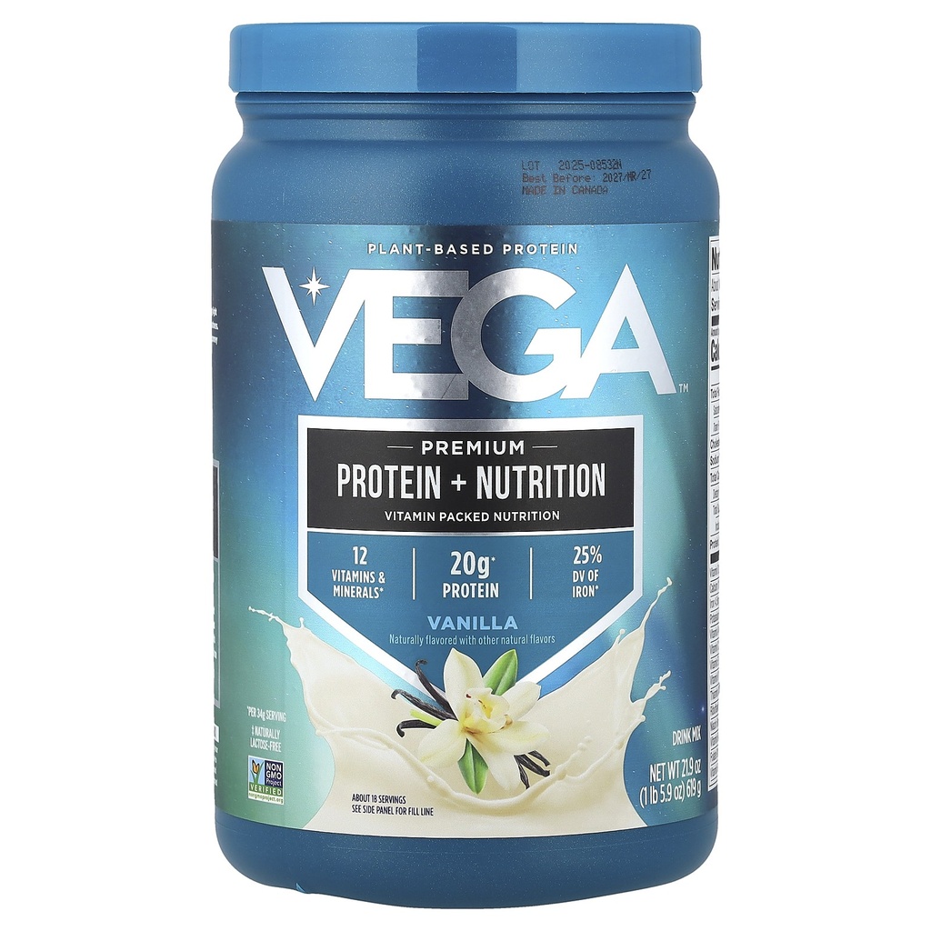 Plant-Based Protein, Premium Protein + Nutrition, Vanilla , 1 lb 5.9 oz (619 g)