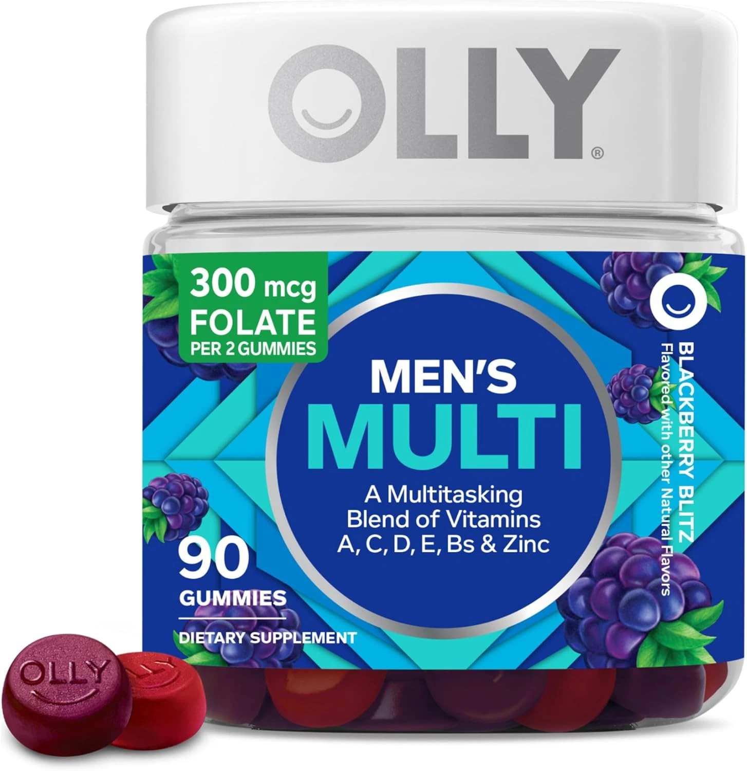 OLLY Men's Multivitamin Gummy, Vitamins A, C, D, E, B, Zinc, Blackberry Flavor,