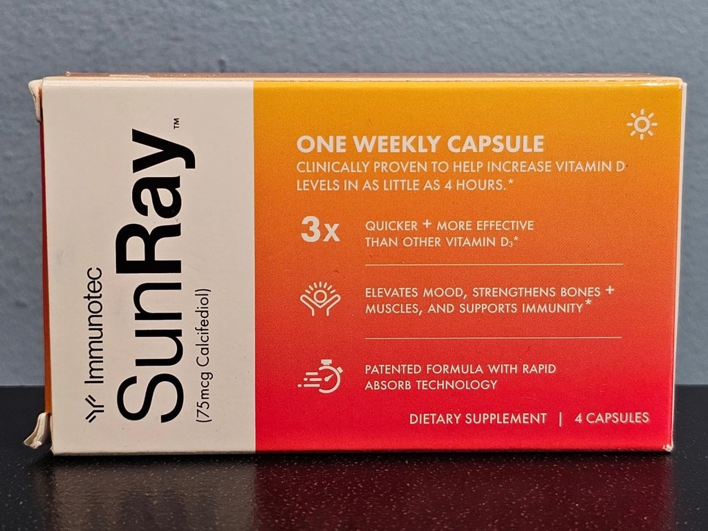 Immunotec SunRay - Calcifediol 75 Mcg - Once Weekly Capsules - New! Exp 4/27