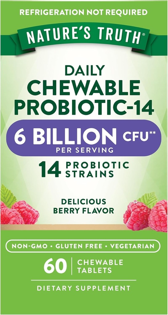 Probiotic Chewables 6 Billion CFU | 60 Count | Berry Flavor | by Nature's Truth