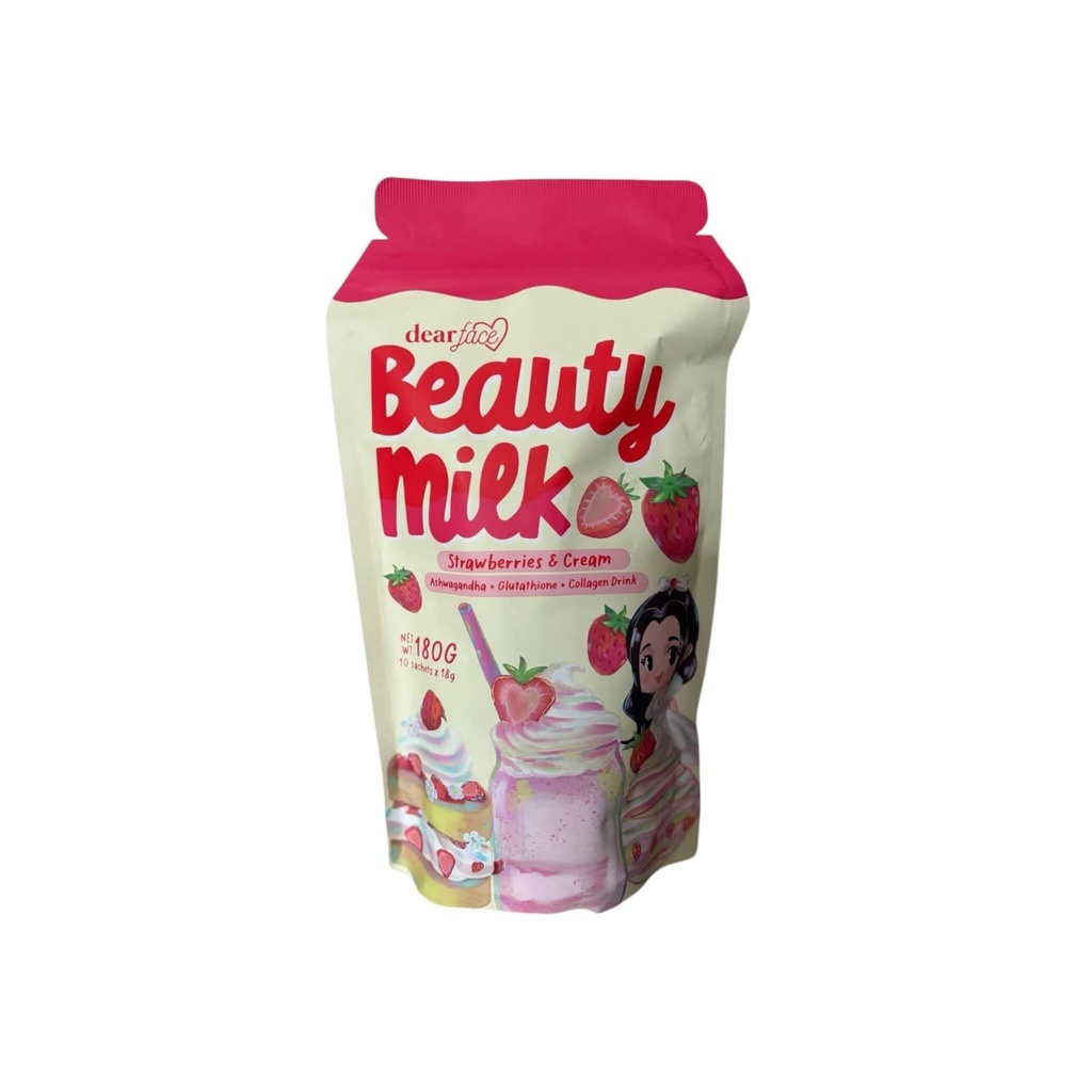 Dear Face Beauty Strawberries and Cream Collagen Drink, 10 Sachets x 18g