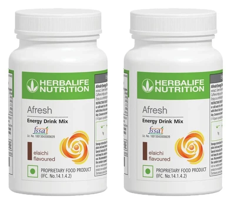 2 x Herbalife Afresh Energy Drink Mix Elaichi Flavor 50g Each For Metabolism