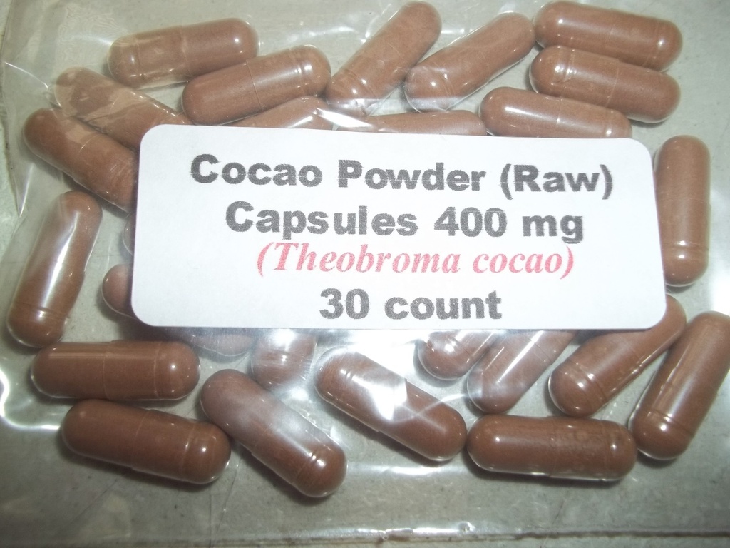 Cocoa (Cacao) Powder Raw Capsules (Theobroma cocao) 400 mg - 30 count