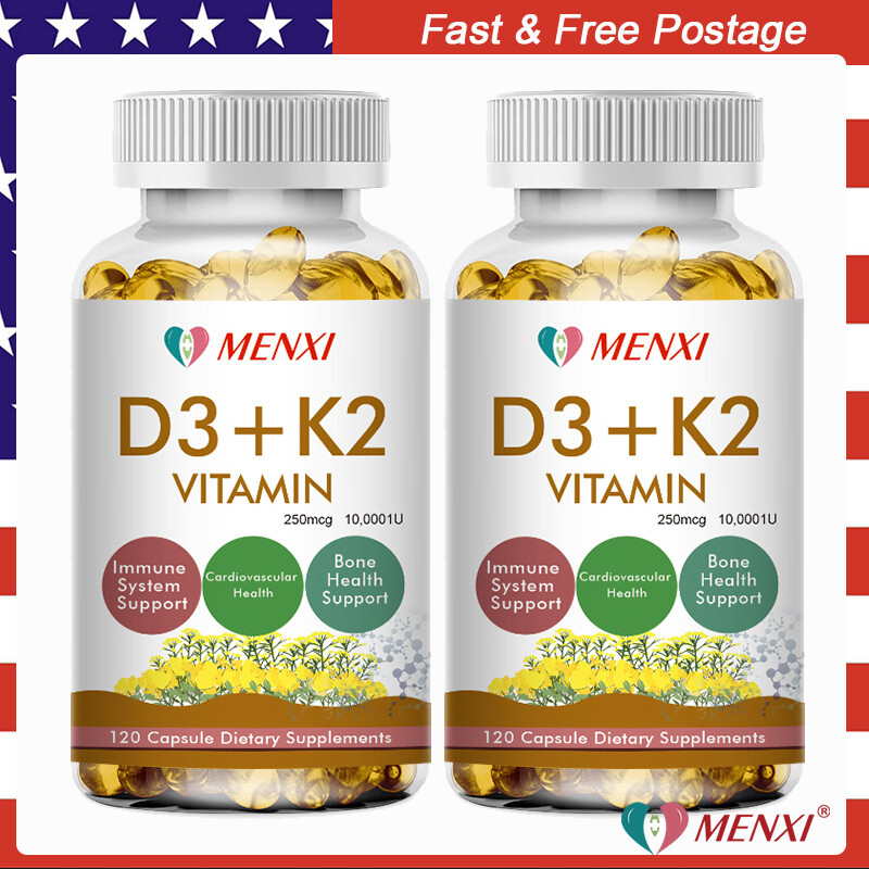 (2 Bottles) Vitamin K2 (MK7) D3 10000 IU Supplement, BioPerine Capsules, Immune