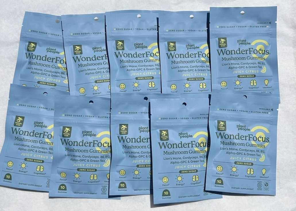 10 Packs (100 Gummies Total) Wonderfocus Mushroom Gummies with Lion’S Mane