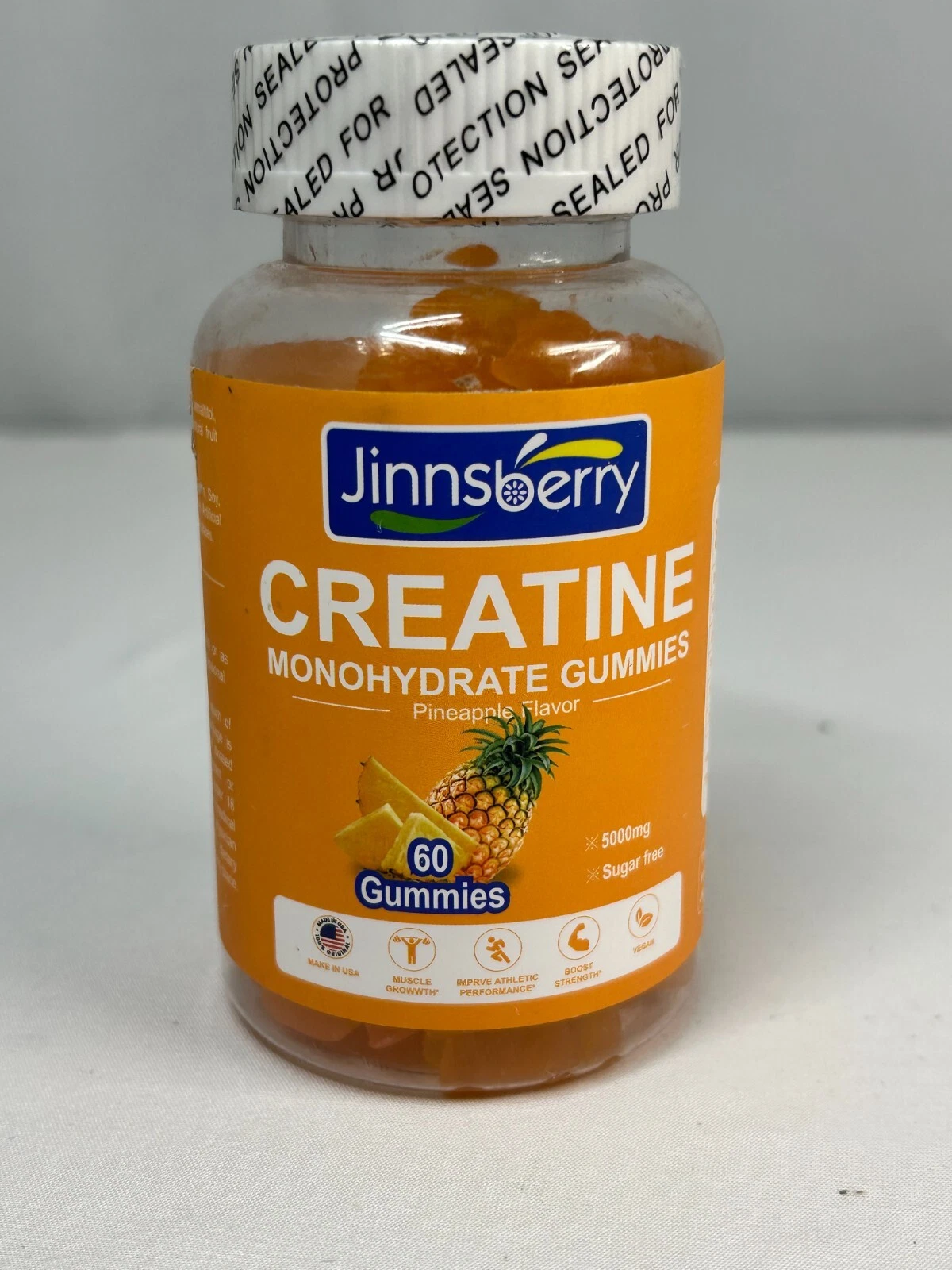 JINNSBERRY CREATINE MUSCLE GROWTH PINEAPPLE FLAVOR SUPPLEMENT 5000 MG 60 GUMMIES
