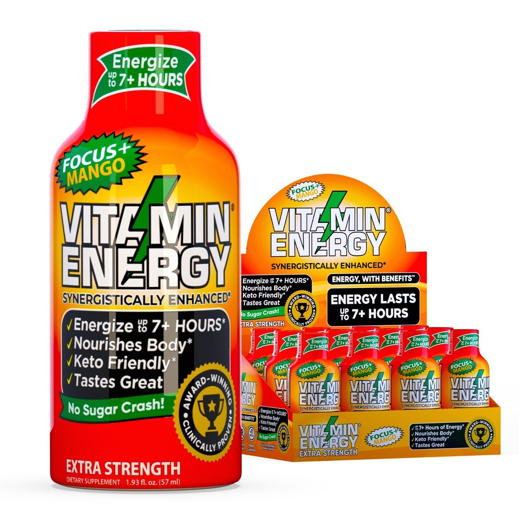 (12 Pack) Vitamin Energy® Focus+ Mango Energy Shots, Clinically Proven
