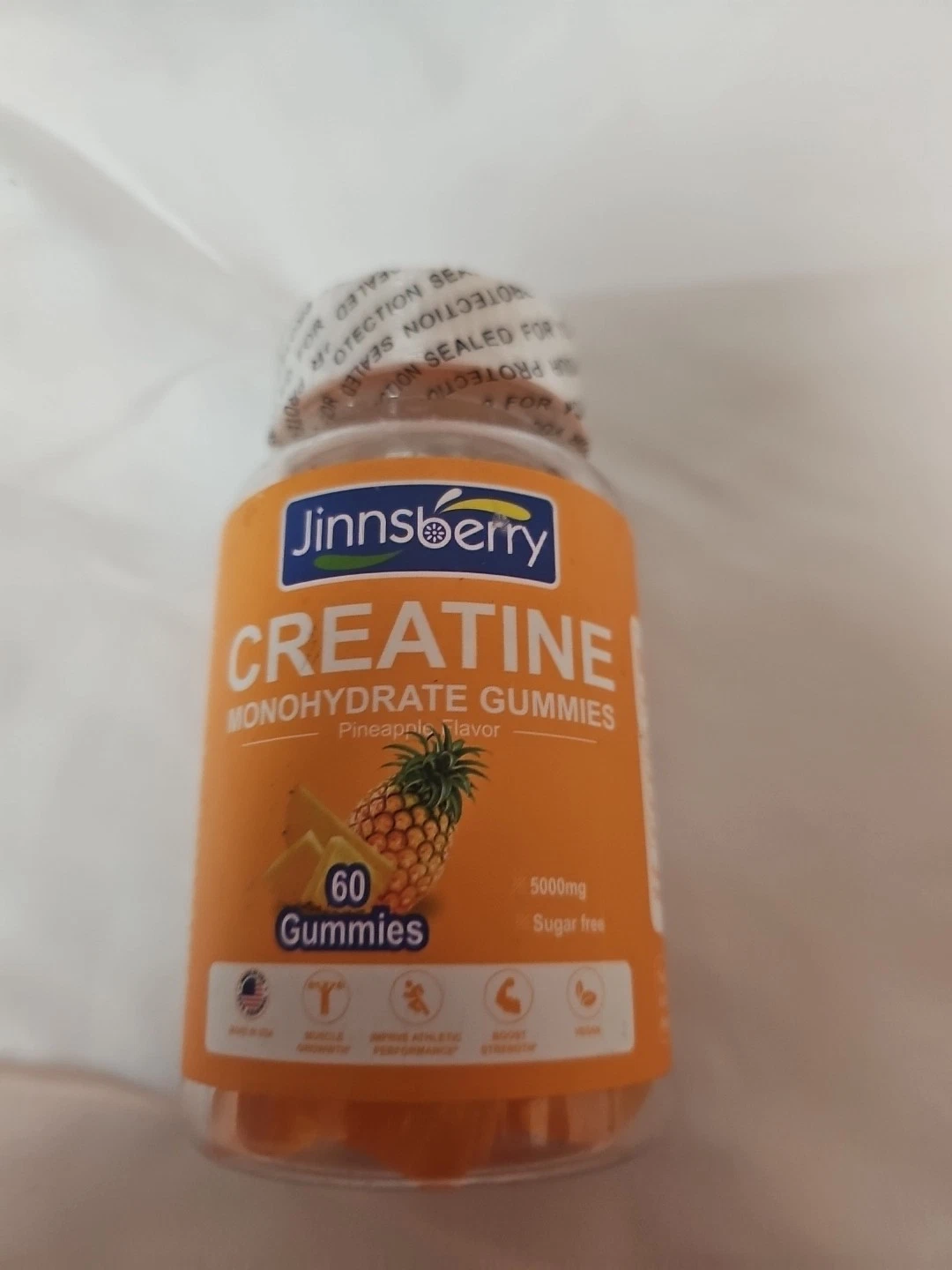 Jinnsberry Creatine Monohydrate Gummies 5000mg 60 ct pineapple flavor EXP:04/26
