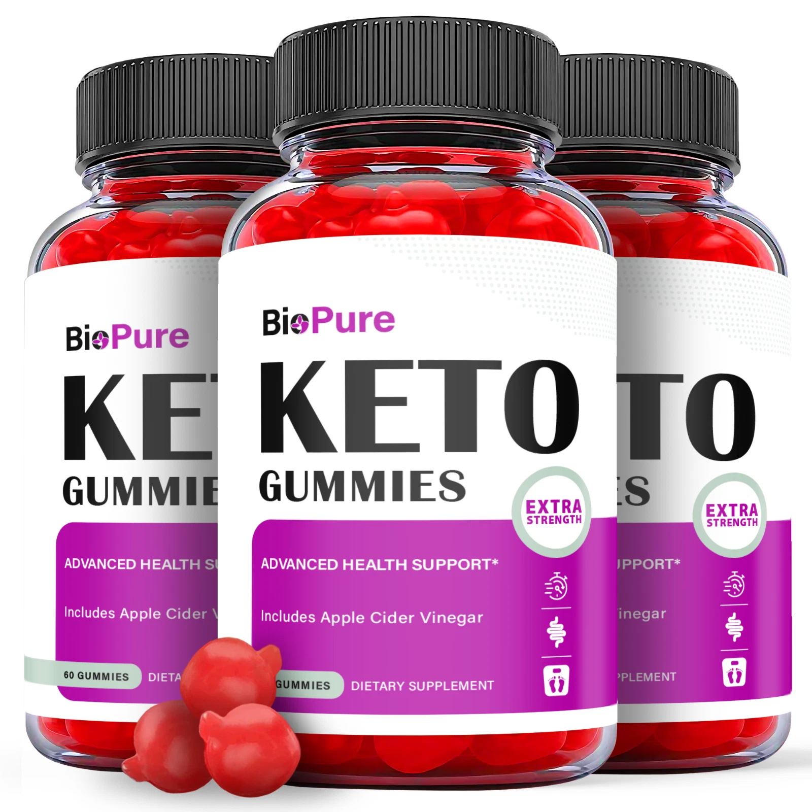 (3 Pack) Biopure Keto Gummies, Biopure Keto ACV Gummies, Bio Pure (180 Gummies)