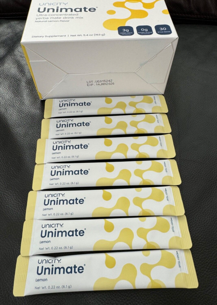 Unicity Unimate Diet Instant Beverage Mix Lemon 7 Packets - Exp 2026