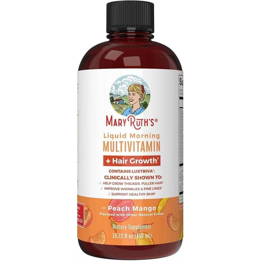 Liquid Morning Multivitamin + Hair Growth,Peach Mango,15 fl oz (450 ml)~U.S
