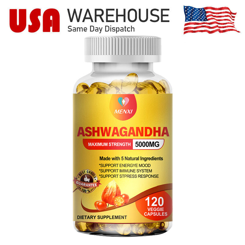 Organic Ashwagandha Capsules Herbal Supplement, 120 Vegan Softgels By MENXI