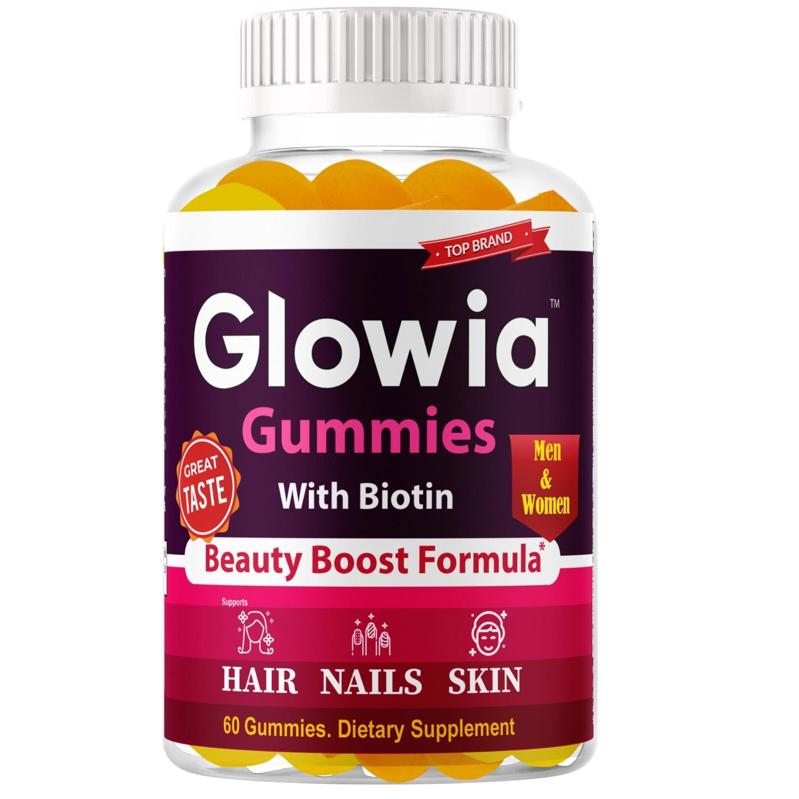 Glowia Biotin Collagen Beauty Booster Gummies Hair, Skin & Nail Anti-Aging Gummy