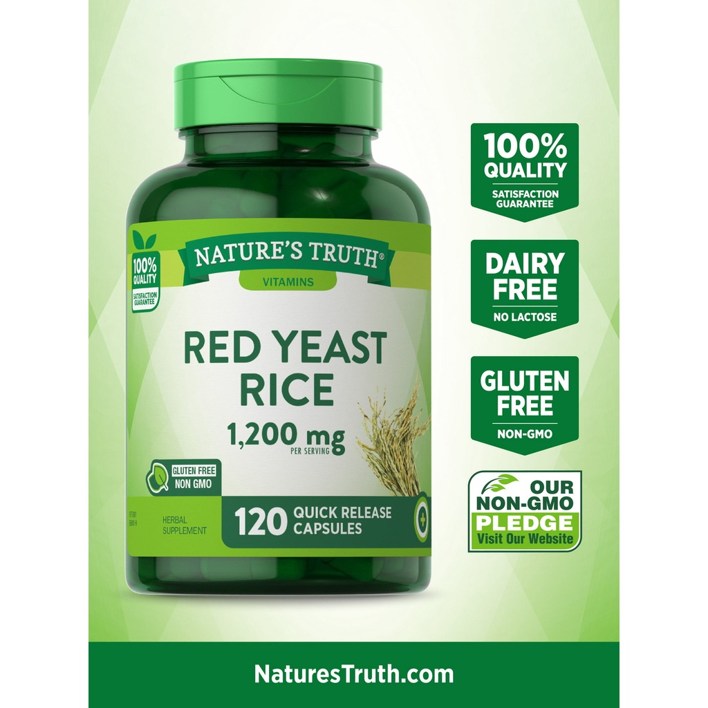 Nature's Truth Vitamin Red Yeast Rice Quick Release Capsules 1200mg 120Ct 2 Pack