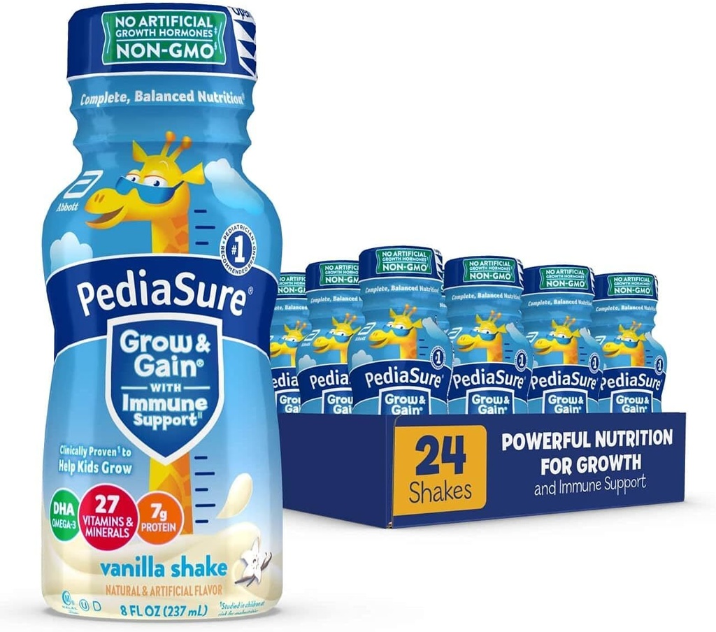(24 Pack) PediaSure Grow & Gain Kids Nutrition Protein Shake, Vanilla, 8 Fl Oz