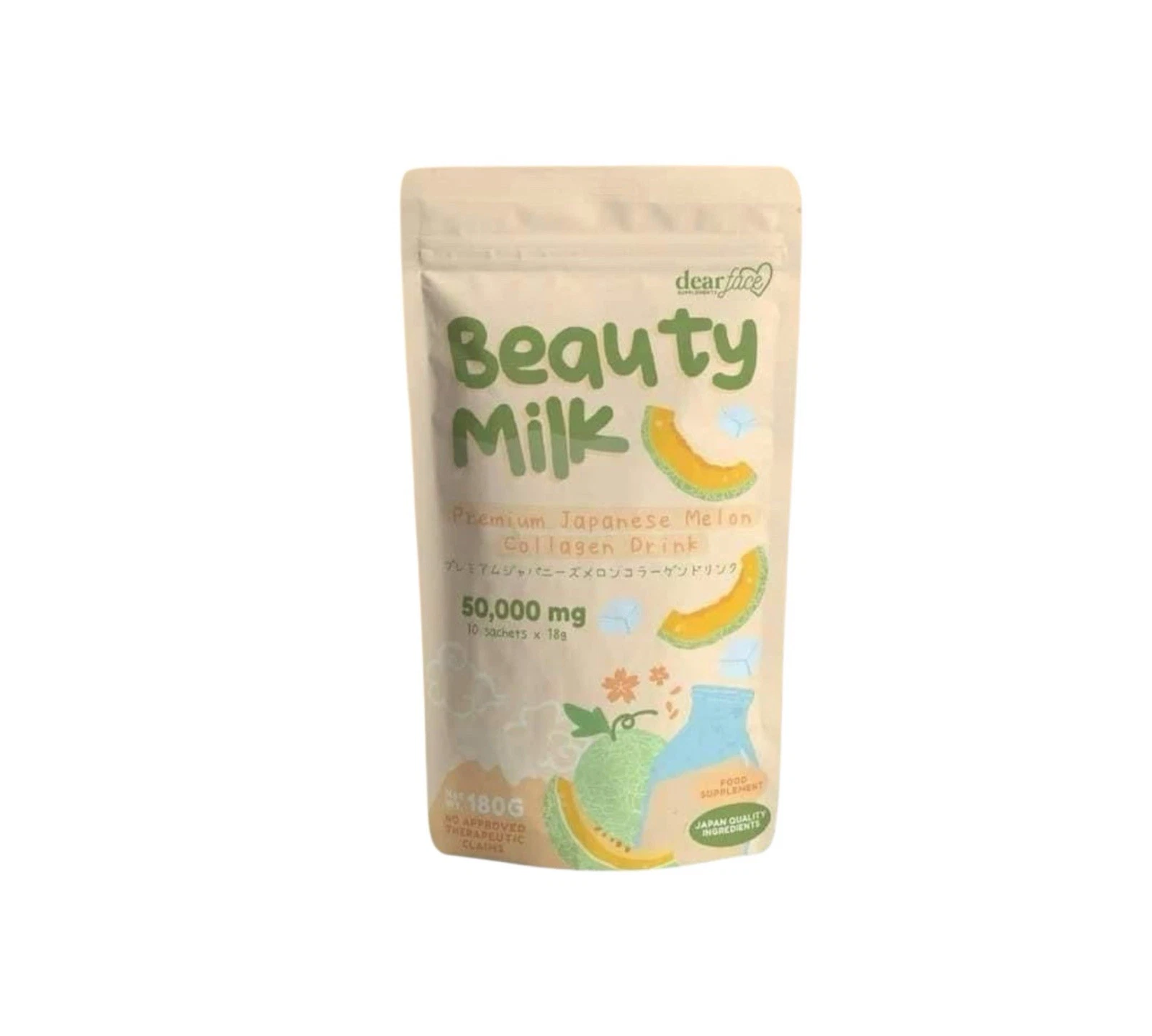 Dear Face Beauty Milk Japanese Collagen Melon Drink, 10 Sachets X 18g
