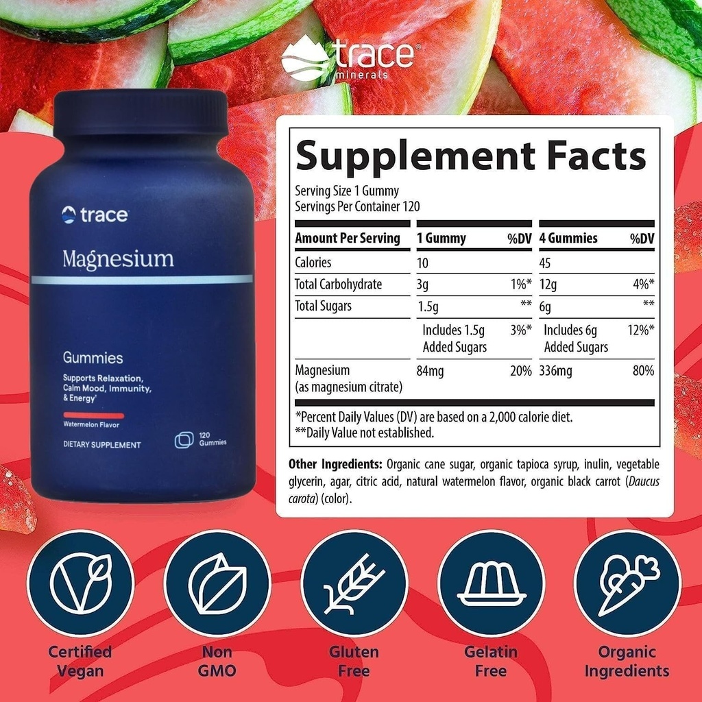 Trace Minerals | Magnesium Gummies (120ct) Peach | 84 mg Magnesium exp. 1/26