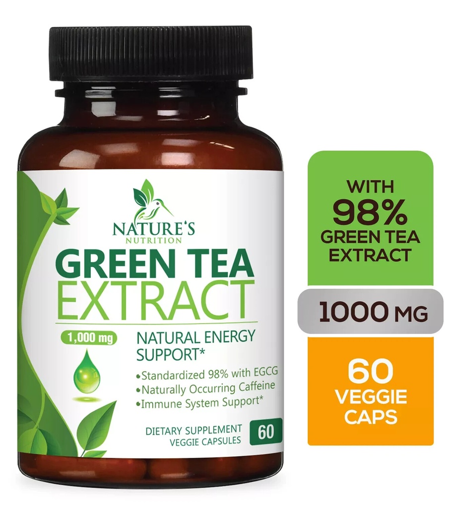 Green Tea Fat Burner 1000mg EGCG Extract Natural Weight Loss Capsules Pack of 1
