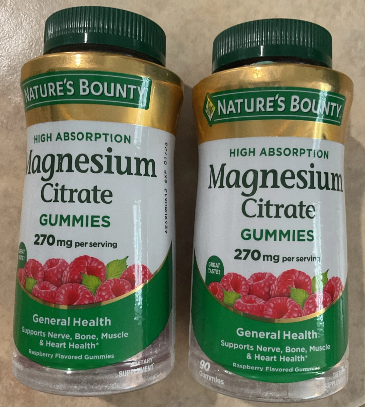 NEW Nature's Bounty MAGNESIUM Gummies (2 PACK) Raspberry Flavor 90x2 Exp 1/26