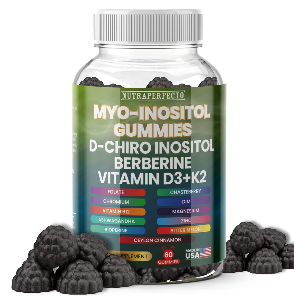 Sugar Free Inositol Gummies, Myo-Inositol & D-Chiro Berberine Vitamin D3 K2 DIM