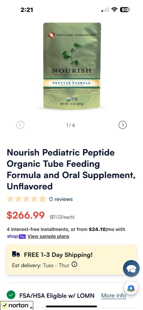 24 Pouches Nourish Peptide Tube Feeding Formula Functional Formularies Meal
