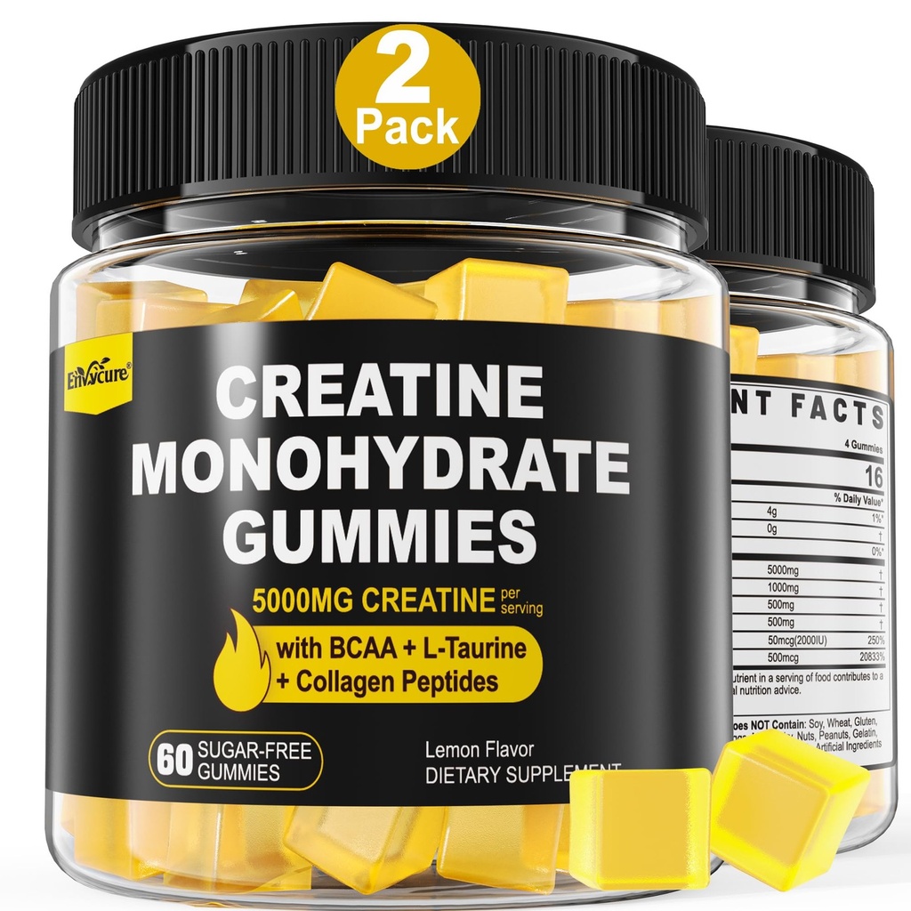 Creatine Monohydrate Gummies for Men & Women - with BCAA, Collagen Peptides, L-T