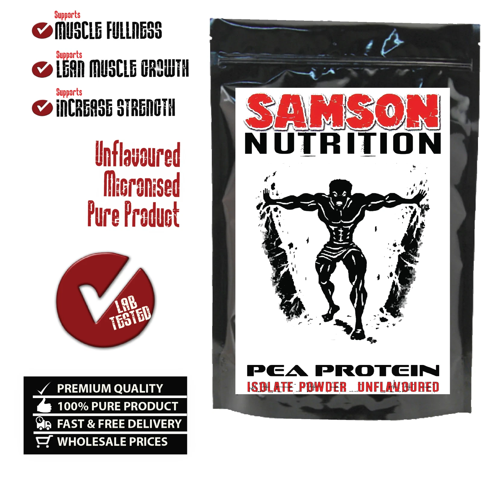 Pea Protein 85% Isolate 2kg Unflavoured Supps, Vegan Alternative to Whey Protein