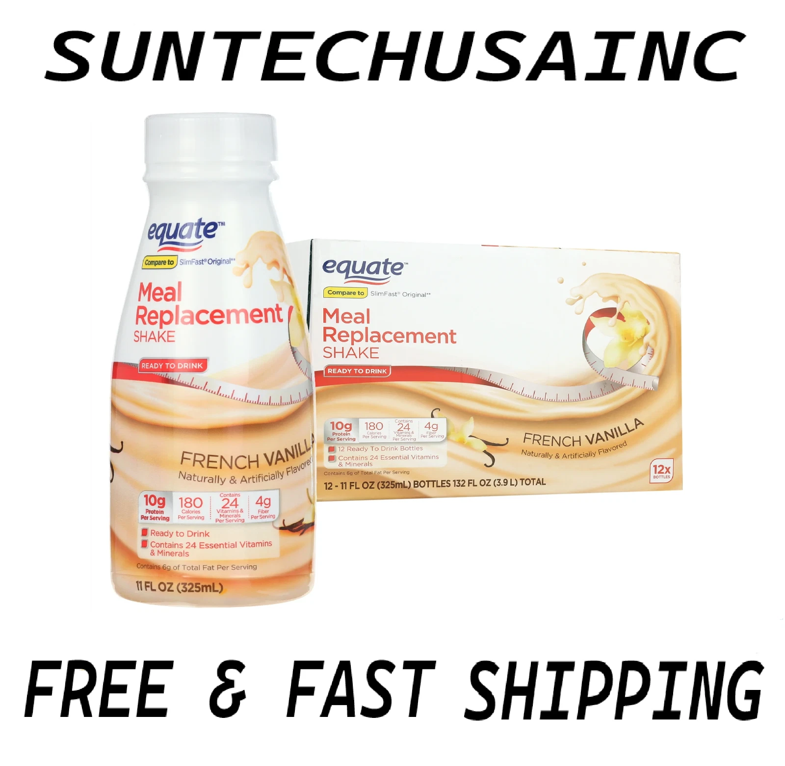 Equate Meal Replacement Shakes, French Vanilla, 11 fl oz, 12 Ct