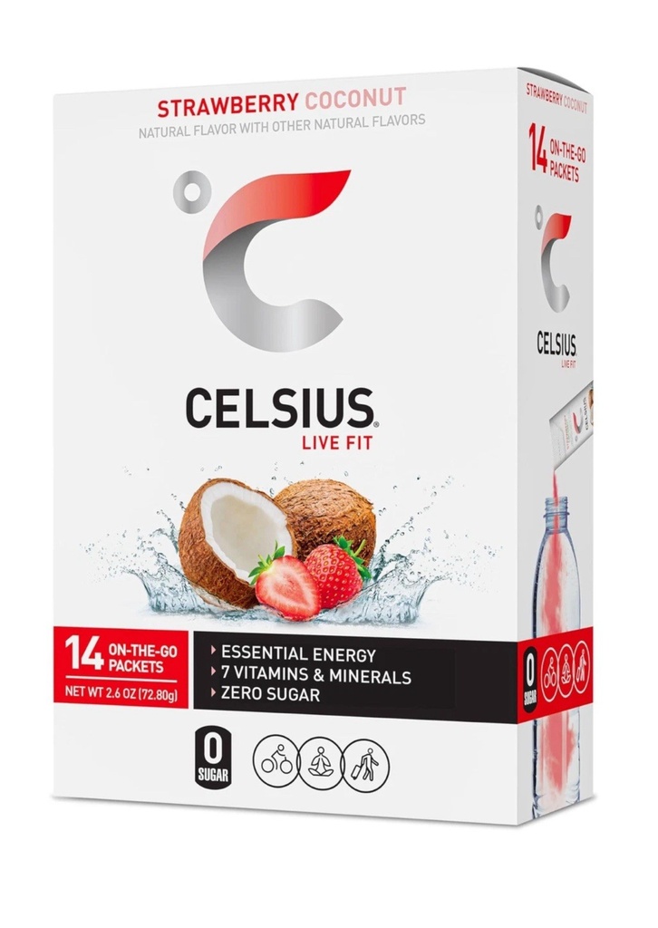 CELSIUS On-The-Go Essential Energy Drink Mix, Strawberry Coconut (14 Stick Pack)