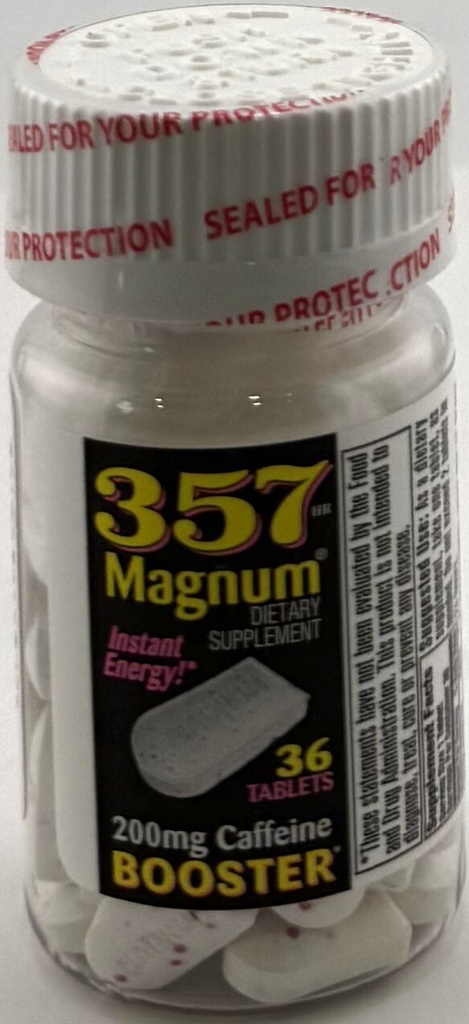 (1) 357 Magnum 200mg Caffeine Instant Energy Booster 36 Tablets (1 Bottle)