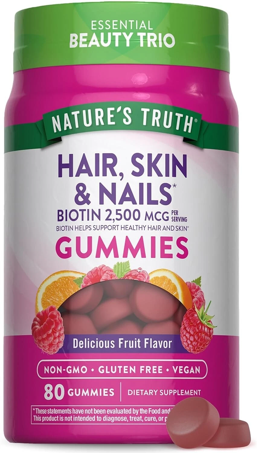 (2PK) Nature's Truth Hair, Skin & Nails 2500mcg, Fruit 80 Gummies 840093102232VL