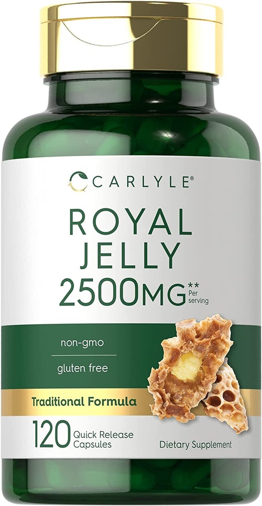 Royal Jelly Capsules | 2500mg | 120 count | Non-GMO and Gluten Free | by Carlyle