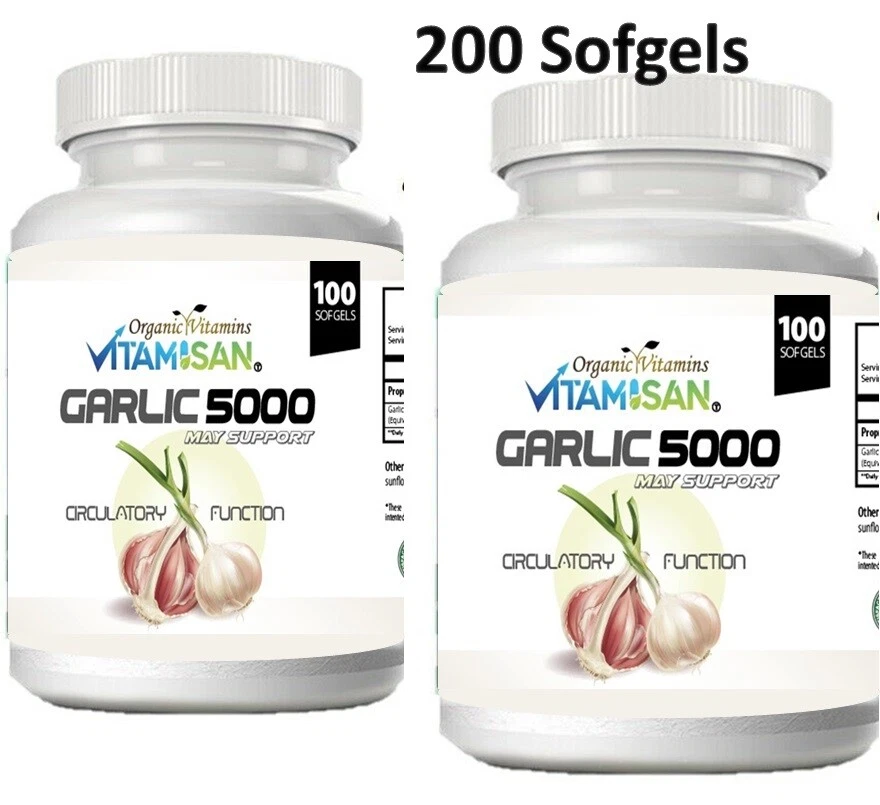 2 Garlic Fresh Extract 5000 mg Cholesterol Health supp 200 Antioxidant Pills gel