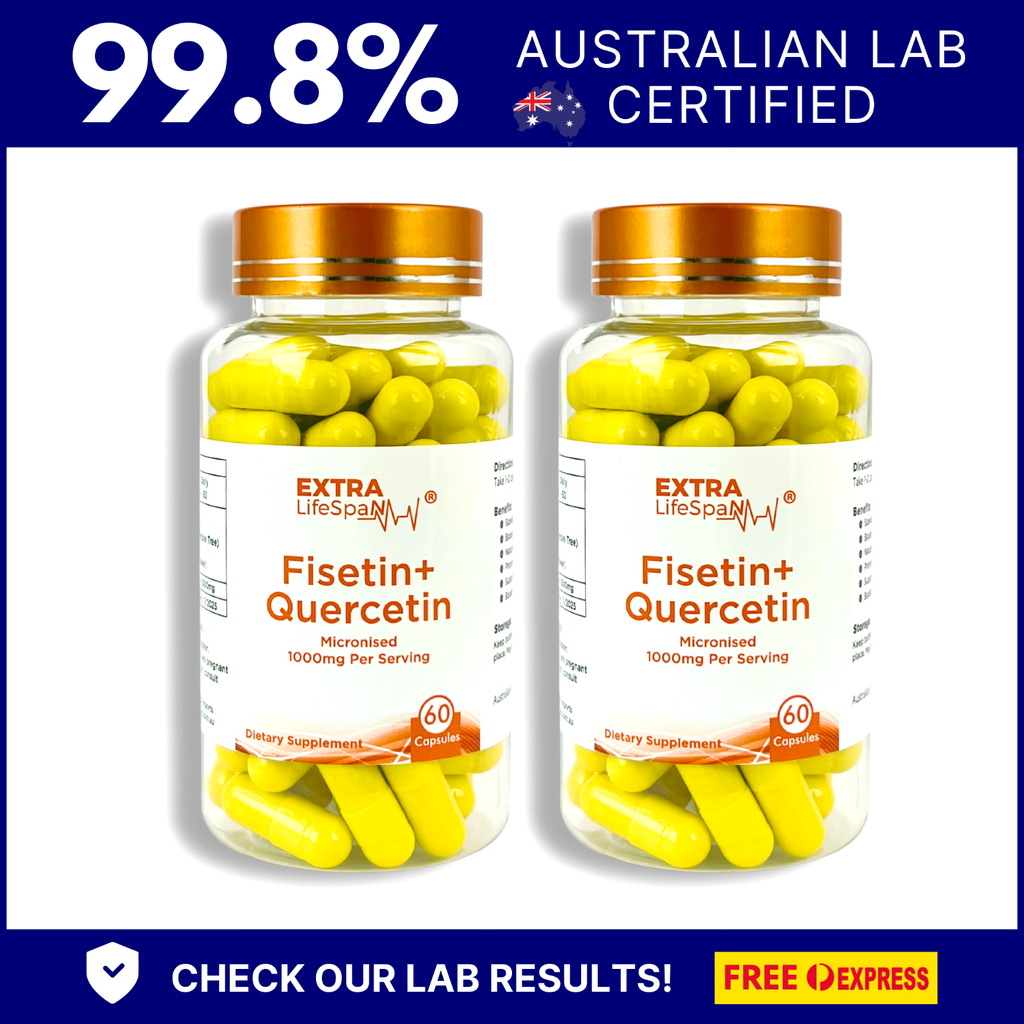 Fisetin 99.8% Quercetin 99.8% Australia 500mg 2 x 60s Extra Lifespan Supplements