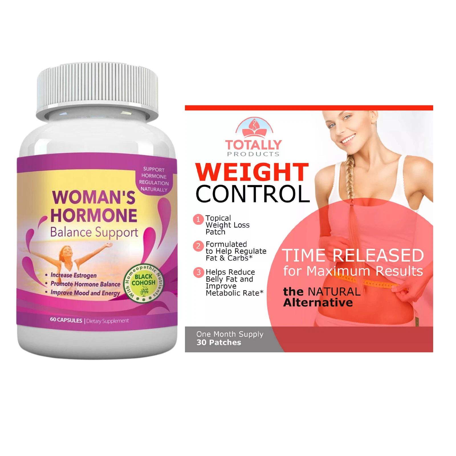 Womens Hormone Balance Estrogen Increase Supplement & Topical Weight Loss Patch