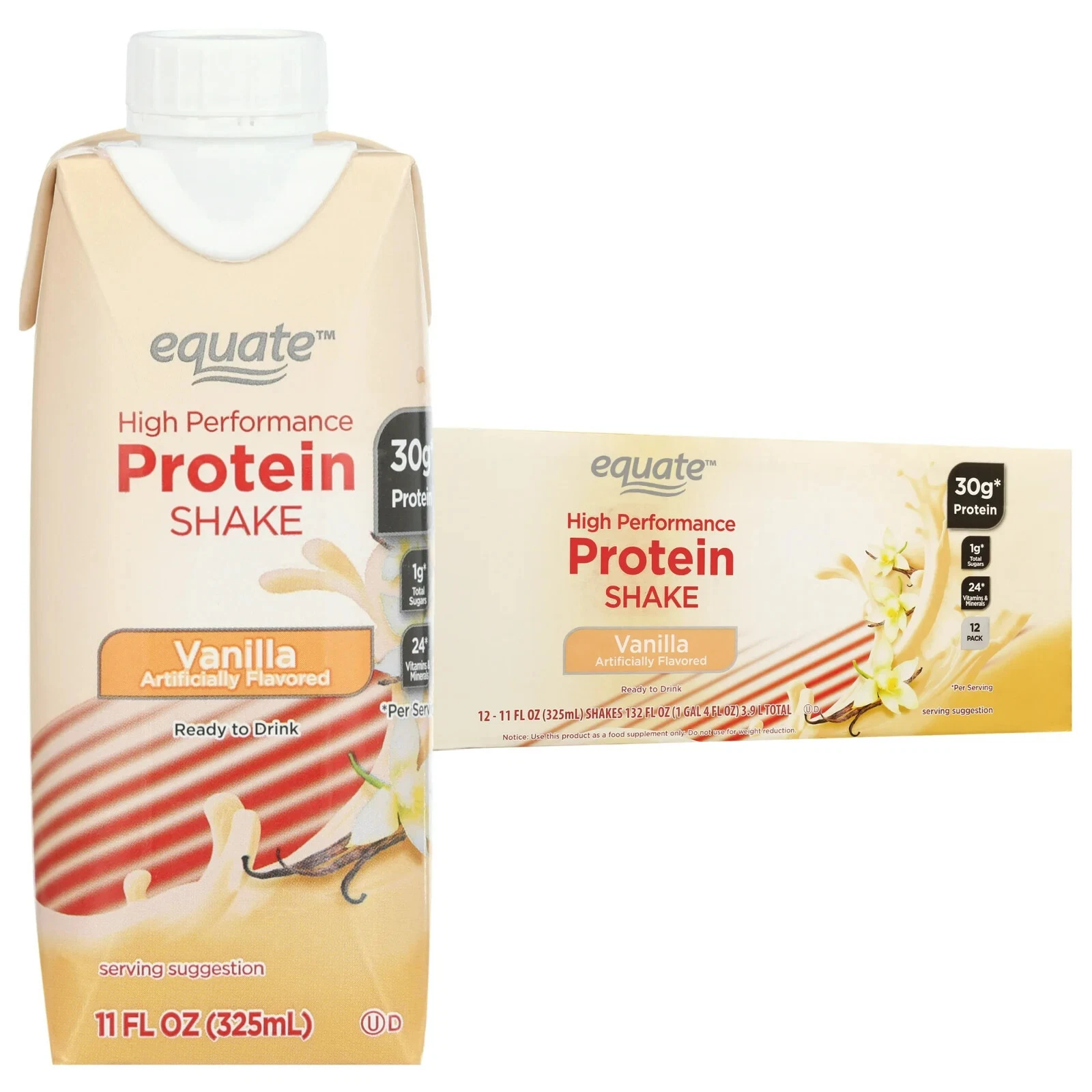 Equate High Performance Protein Shake Vanilla 11 Fl Oz 12 Ct Gluten-free Protein