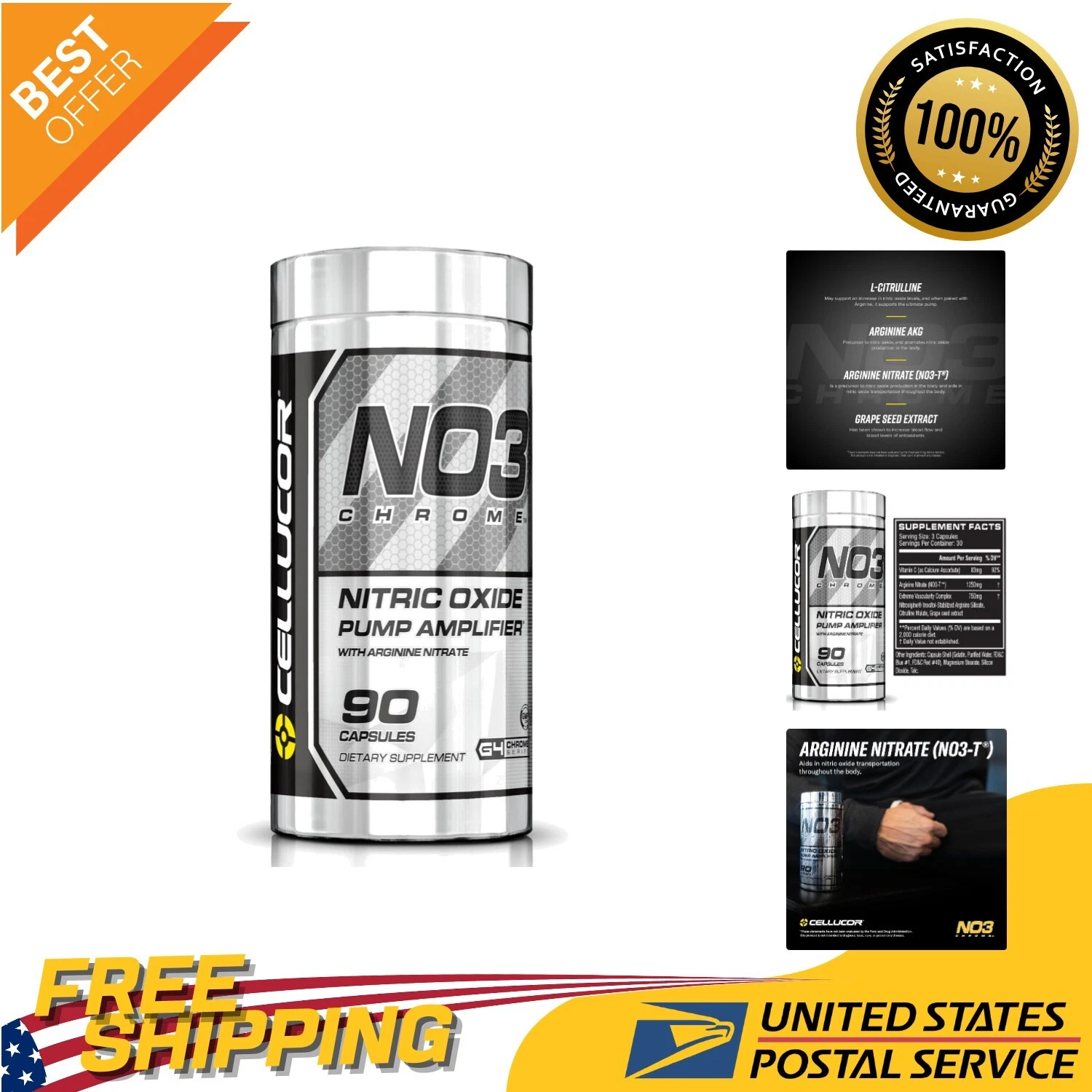 Clinically Studied NO3 Chrome Nitric Oxide Booster - 90 Caps for Muscle Growth