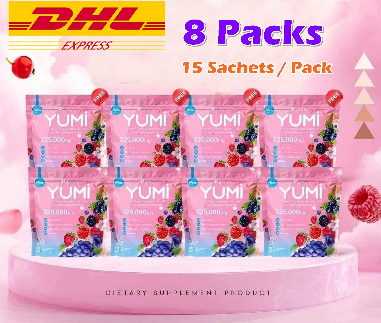 8X Puiinun Yumi Collagen Mix Berry Drink Nourish Radiant Whiten Brightening Skin