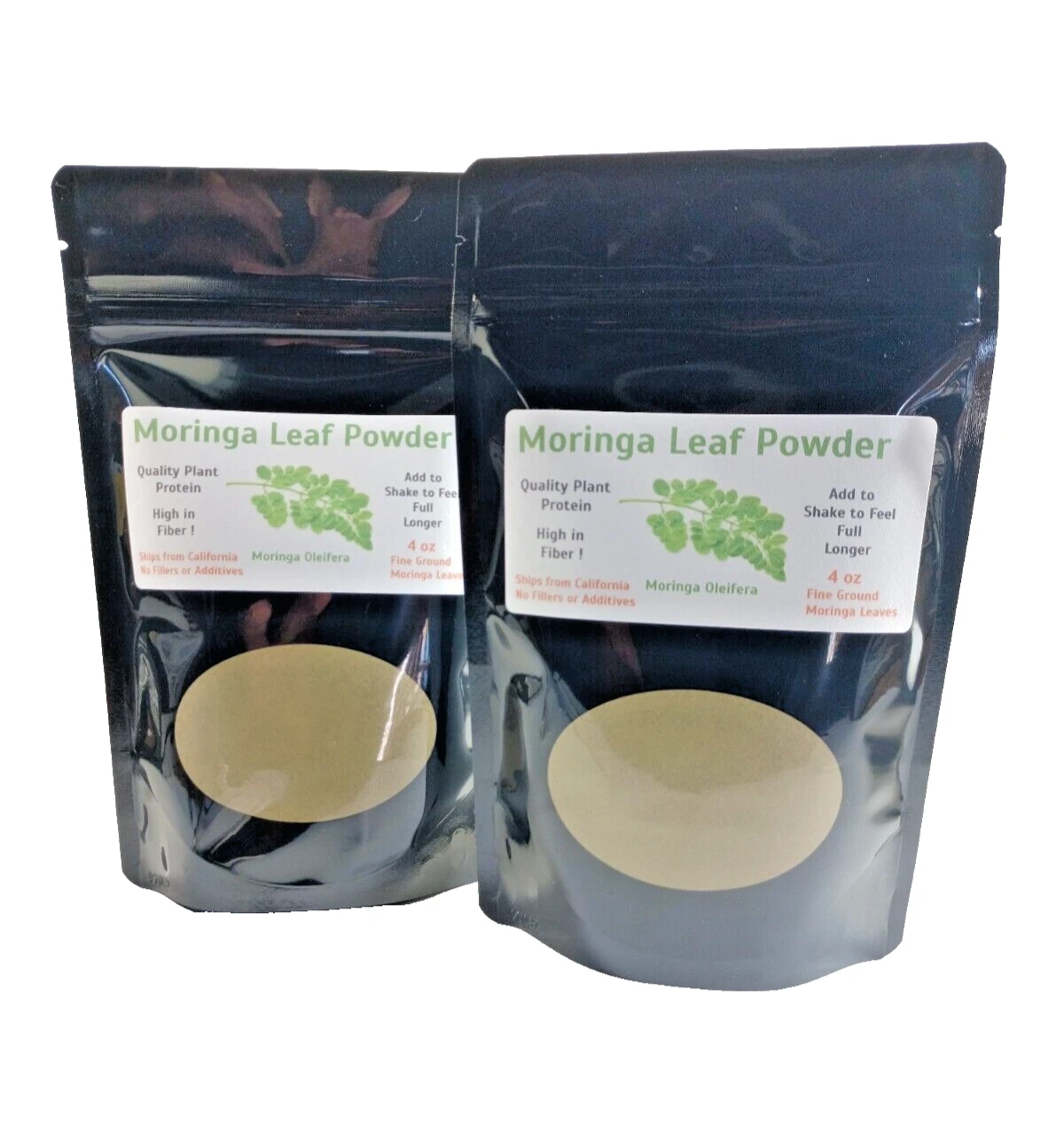 Moringa Leaf Powder Two 4 oz. Pouches High in Fiber and Protein Smoothie Boost