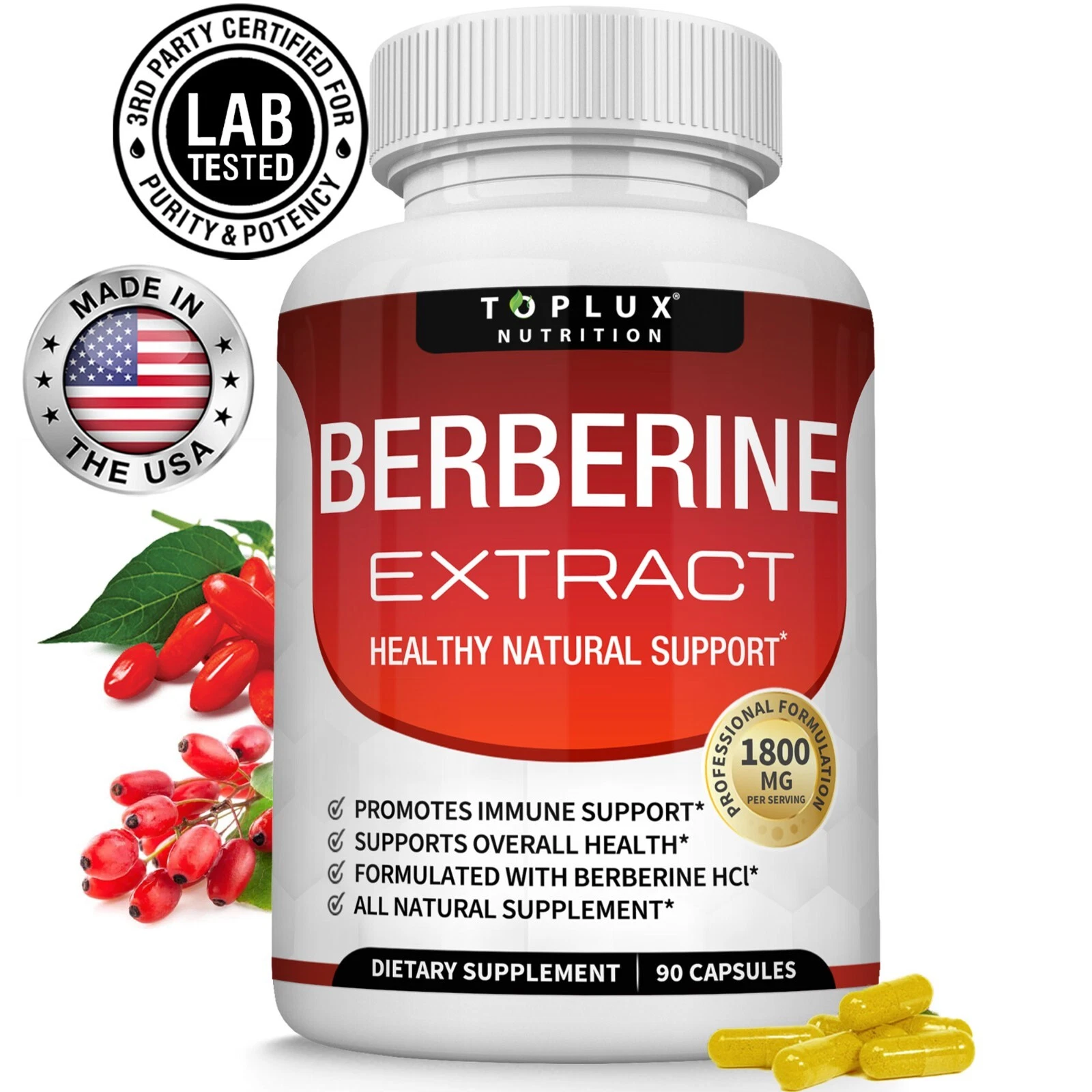 ▶Berberine HCl Premium Glucose And Blood Sugar (90 Capsule_Non-GMO, Gluten Free)