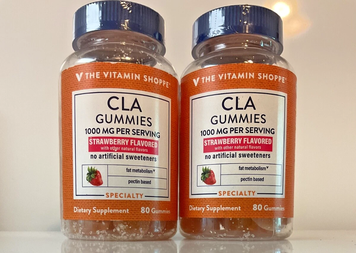 CLA Gummies 1000mg Fat Metabolism Pectin Based Strawberry 80 Count - 2 Bottles