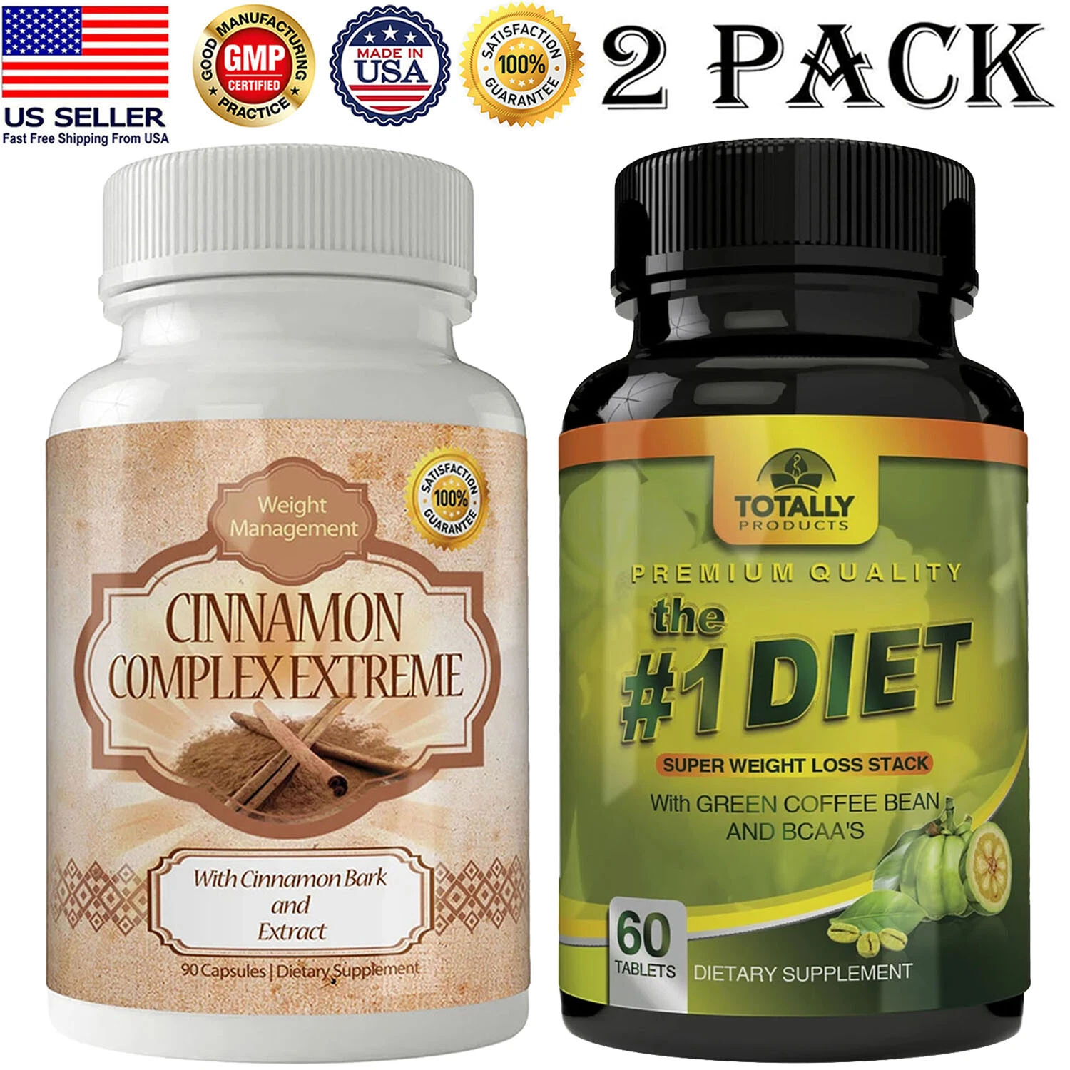 Cinnamon Bark Extract & Green Coffee Bean Weight Loss Fat Burner Capsules Combo