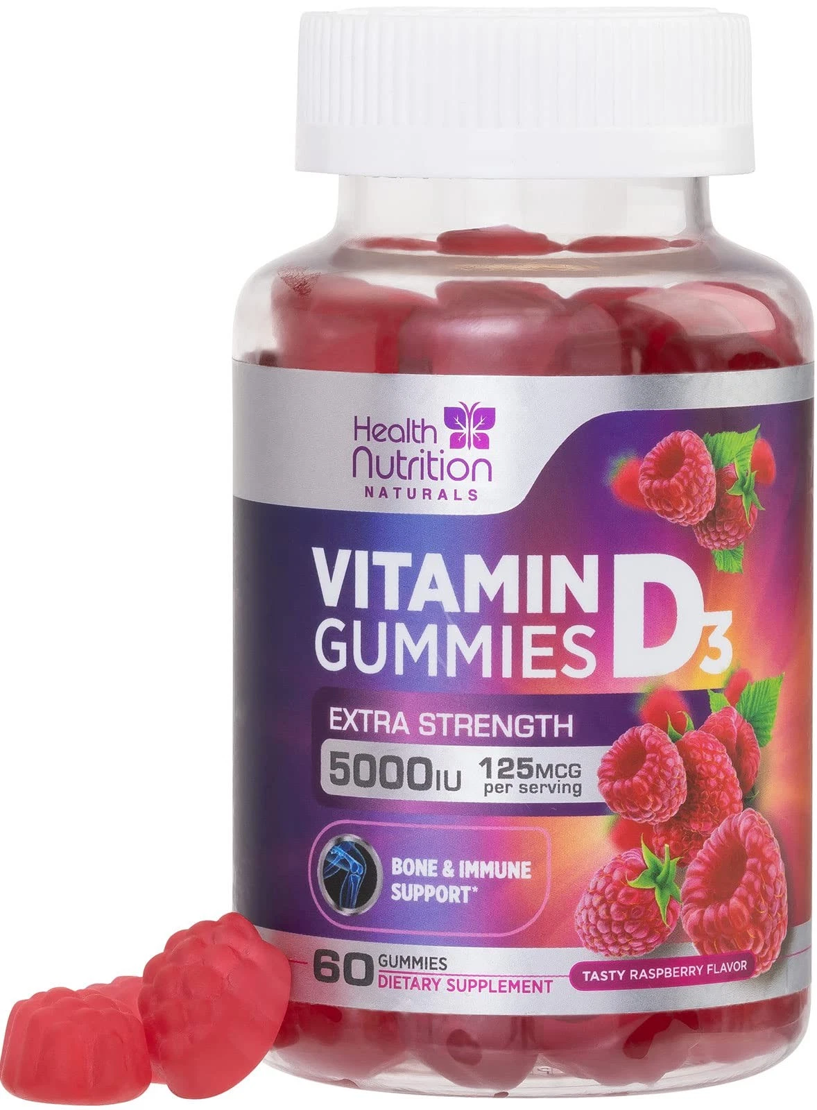 Vitamin D3 Gummies Extra Strength 5000 IU (125 mcg) - Immune Support, Bone, Teet