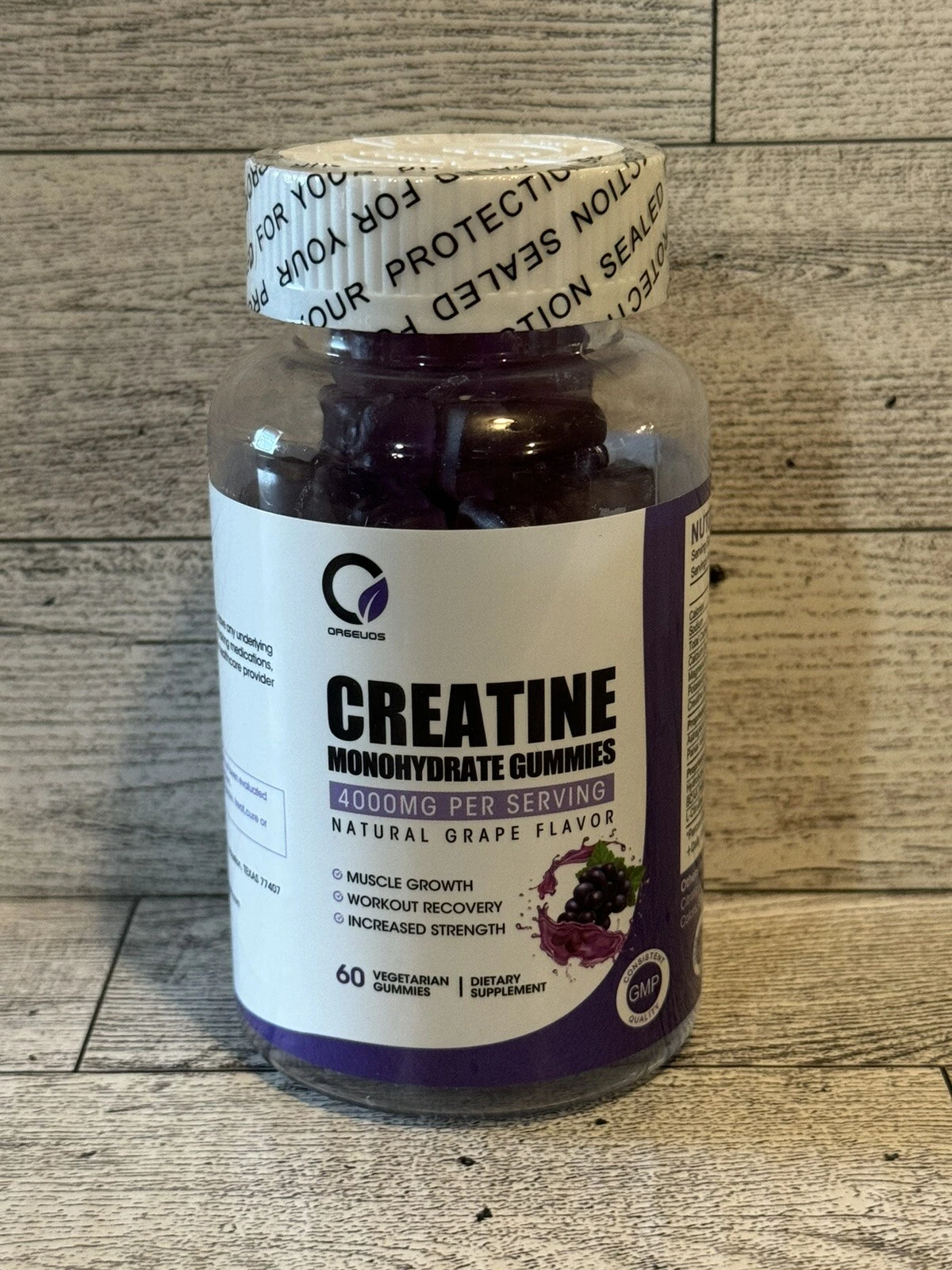 Orgeuos Creatine Monohydrate Gummies - 60 Count - 15 Servings - Exp: 01/2026