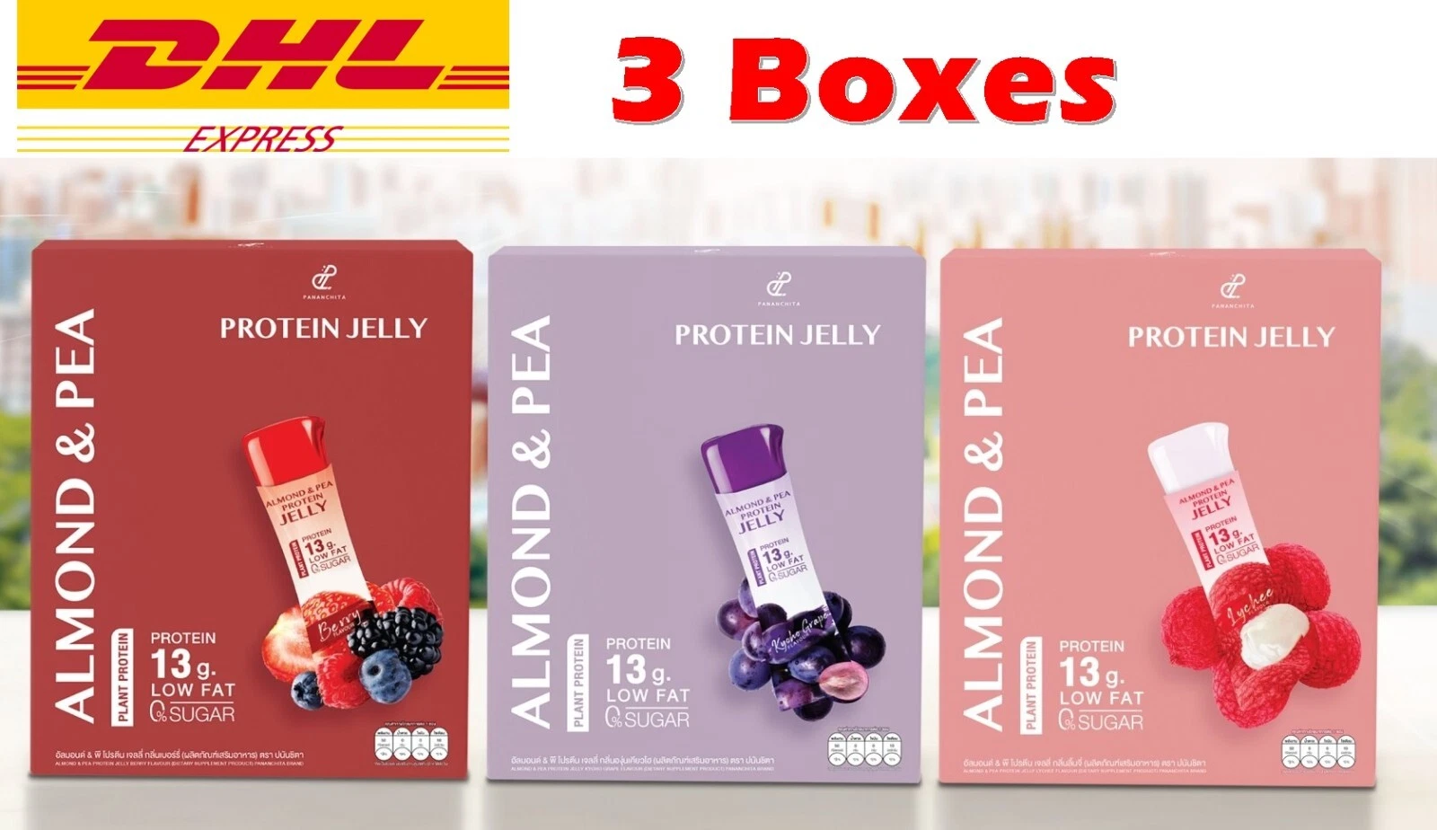 3 X Pananchita Protein Jelly Berry Lychee Grape Almond & Pea 10 Sachets
