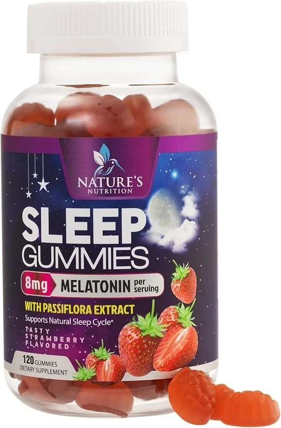 Melatonin Sleep Gummies - 8 mg Melatonin Extra Strength with 20mg Passiflora Sle