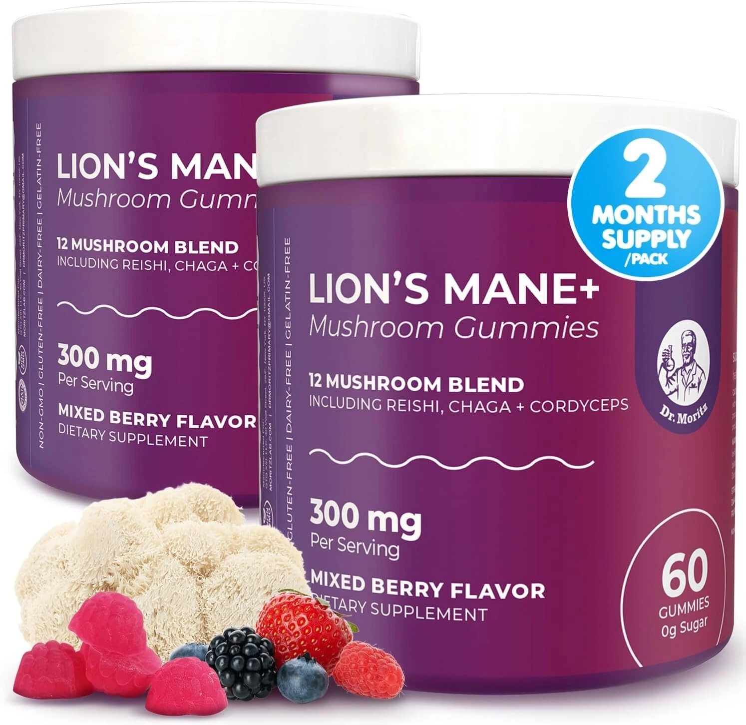 DR. MORITZ Lions Mane Gummies for Adults and Kids 4+ Mushroom Gummies 12-1
